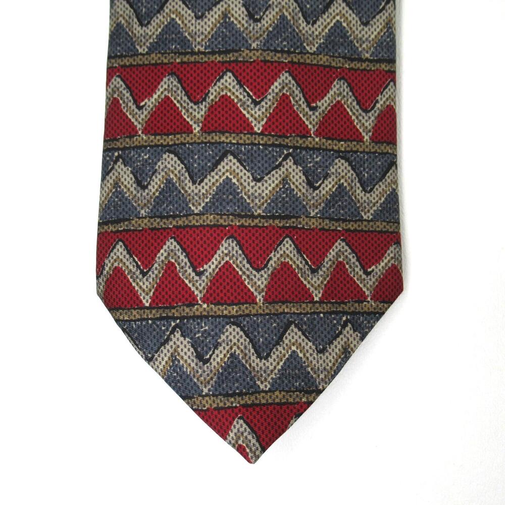 Vtg Bert Pulitzer Tie Mens 57 in Silk Chevron Half Tone Slate Taupe Burgundy